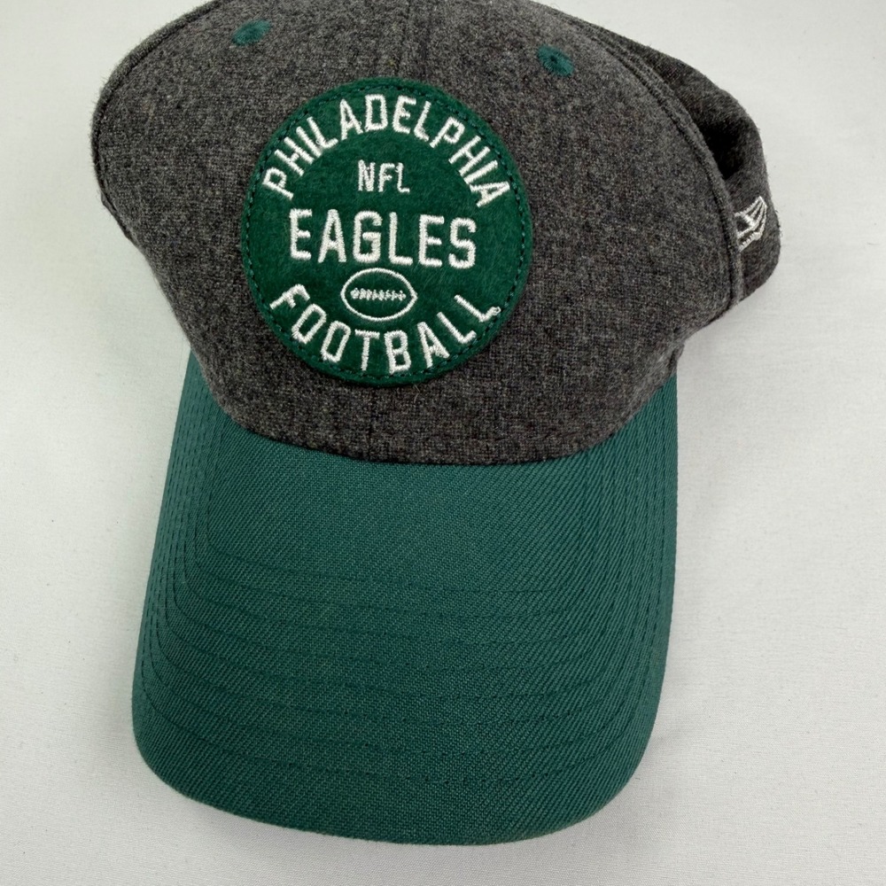 New Era 39THIRTY Philadelphia Eagles NFL 100 Hat Grey Green Wool Medium Large